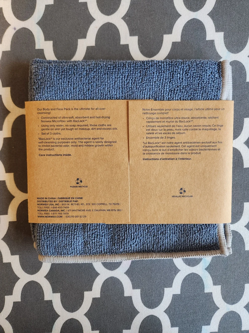 Norwex Body and Face Pack Of 3 With BacLock Technology- Slate Blue